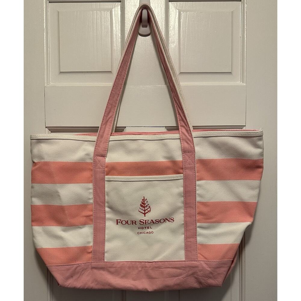 Four Seasons Hotel Chicago Pink Stripe Canvas Tote Bag Beach Shopper Large